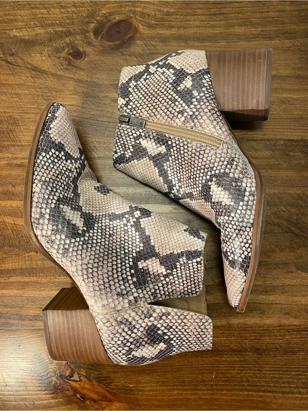 Lucky Brand - Women’s size 8.5 - Leather Upper - Faux Snake-Print Ankle Boots